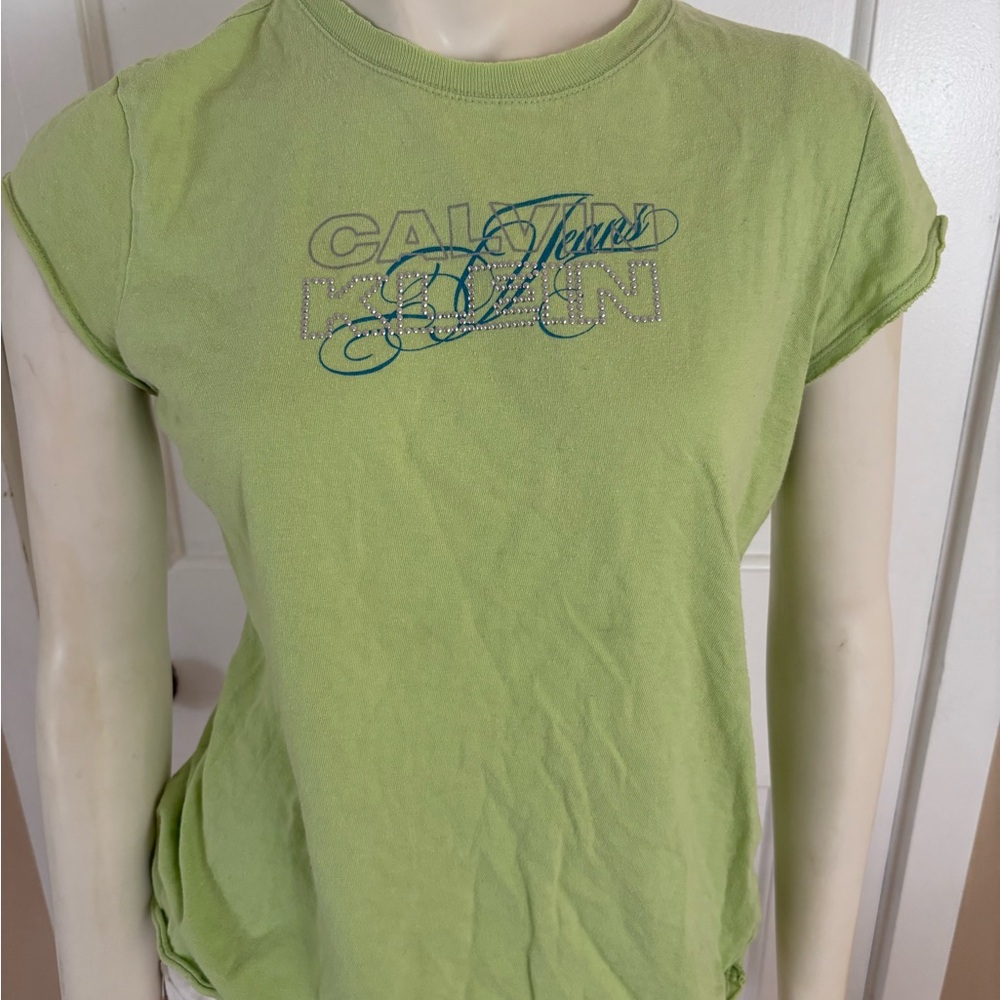 Calvin Klein Green Fitted Cap Sleeve Tee